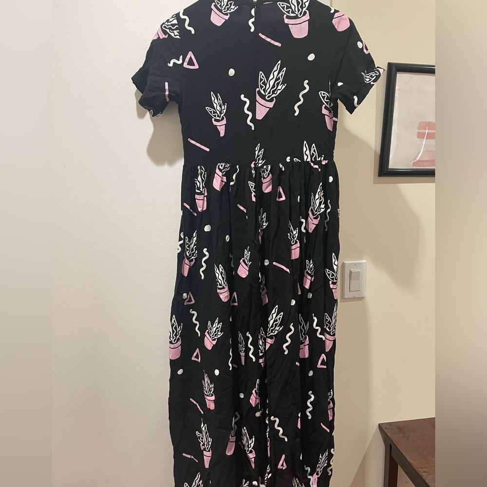 Women’s Lazy Oaf Black, Pink and White Potted Plant and Zig Zag Maxi Dress, L